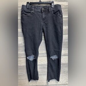 Free People Jeans Womens 26 Mid Rise Skinny Stretch Raw Hem Distressed Black